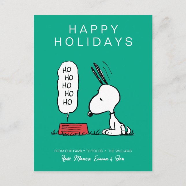 Jordnötter | Snoopy Ho Ho Ho Matserveringsfat Helg Vykort (Framsida)