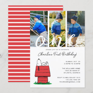 Jordnötter Snoopy Hund House 1st Birthday Inbjudningar