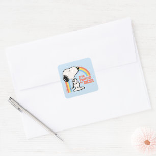 Jordnötter Snoopy I är stolt över mig Fyrkantigt Klistermärke