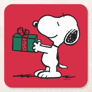 Jordnötter   Snoopy jul Gift Giver Underlägg Papper Kvadrat