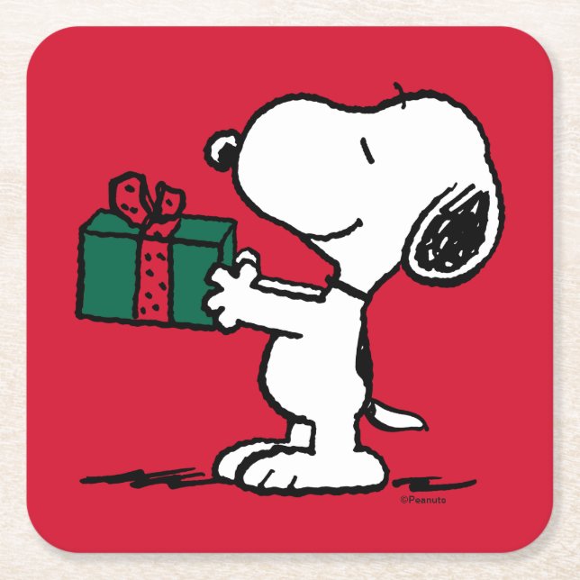 Jordnötter | Snoopy jul Gift Giver Underlägg Papper Kvadrat (Framsidan)