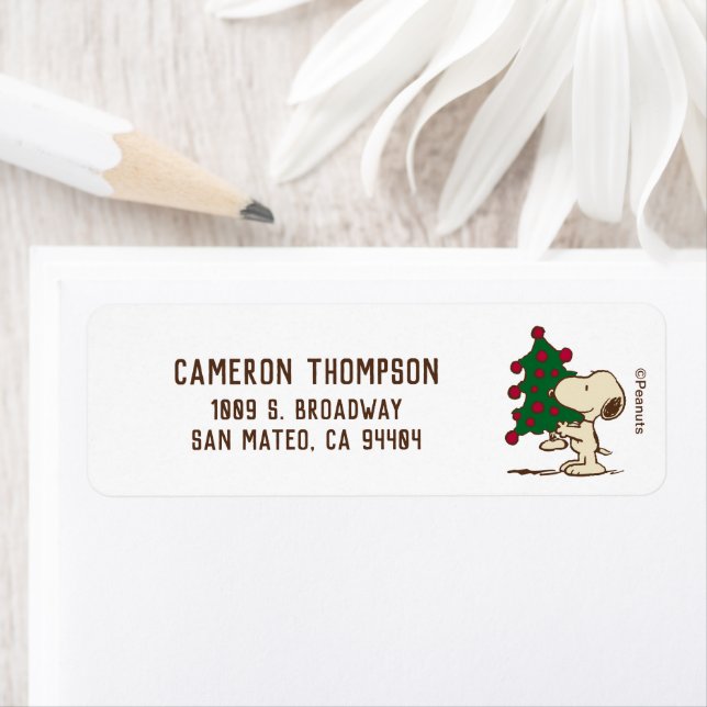 Jordnötter | Snoopy Julgran Returadress Etikett (Insitu)