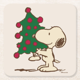Jordnötter   Snoopy Julgran Underlägg Papper Kvadrat