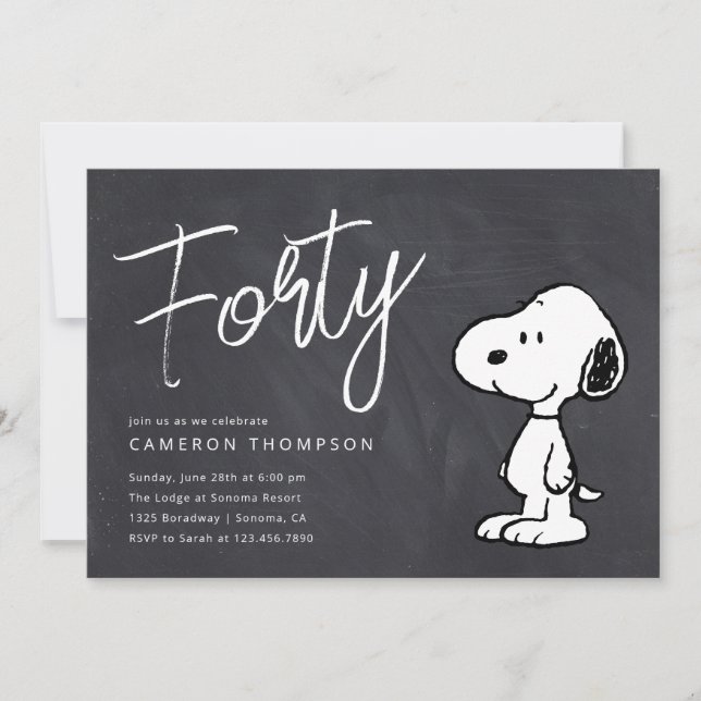 Jordnötter Snoopy - Kalkboard 40:e födelsedagen Inbjudningar (Framsida)