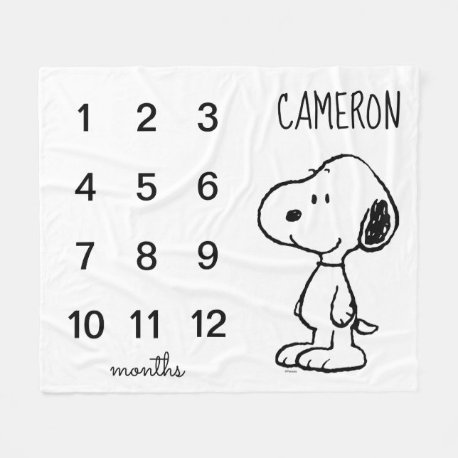 Jordnötter Snoopy | Månadsmilstolpe Baby Fleecefilt (Framsidan (Horisontell))