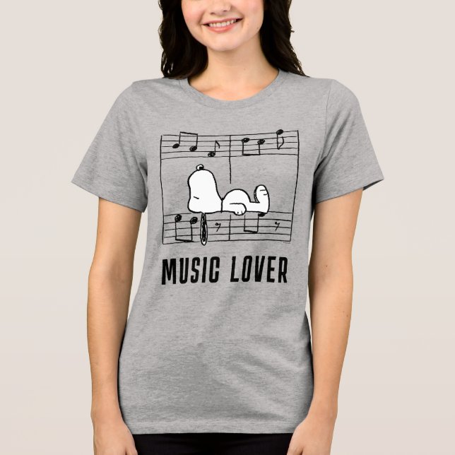 Jordnötter | Snoopy Musik noter T Shirt (Framsida)