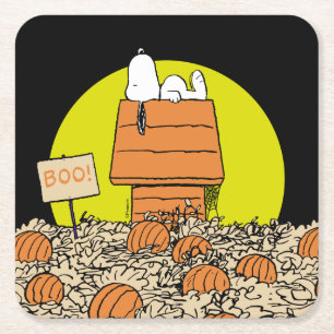 Jordnötter Snoopy Napping in the Pumpkin Patch Underlägg Papper Kvadrat