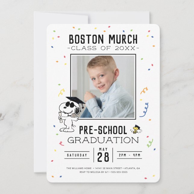 Jordnötter | Snoopy och Woodstock Studenten Inbjudningar (Framsida)