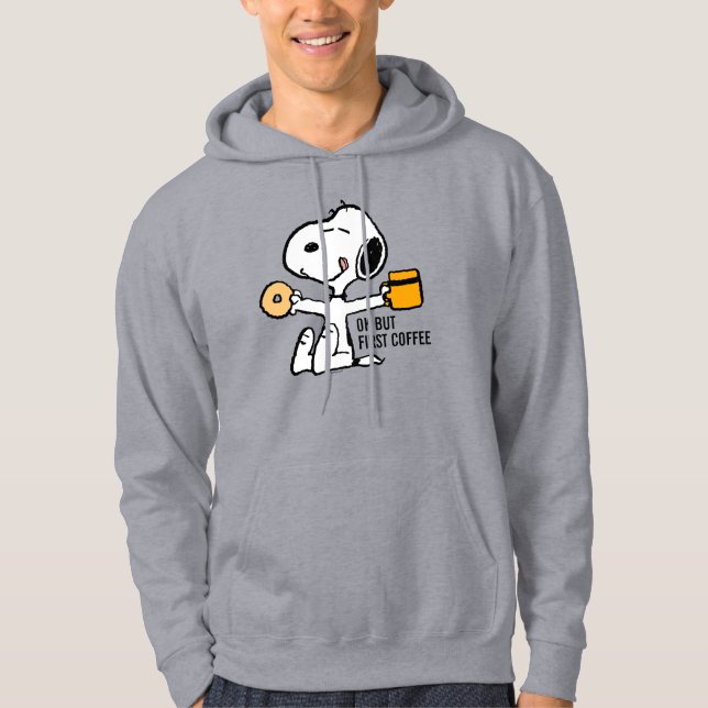 Jordnötter | Snoopy OK, första kaffe Hoodie (Framsida)