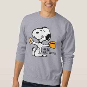 Jordnötter Snoopy OK, första kaffe Lång Ärmad Tröja