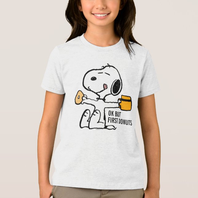 Jordnötter | Snoopy OK, första kaffe T Shirt (Framsida)