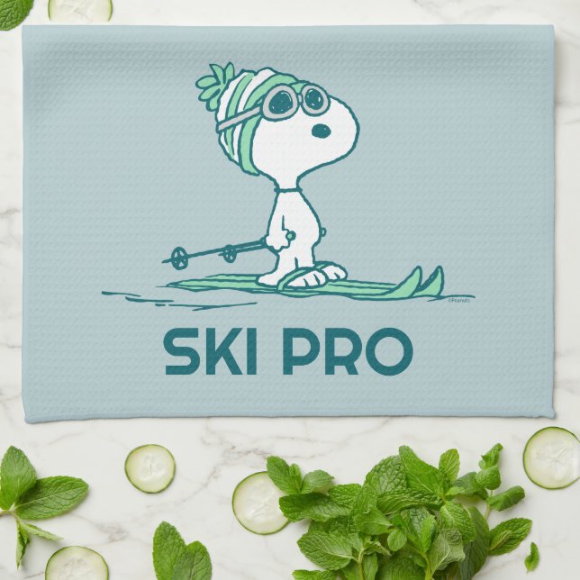 Jordnötter | Snoopy on Skis Kökshandduk (Vikta)