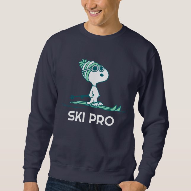 Jordnötter | Snoopy on Skis Lång Ärmad Tröja (Framsida)