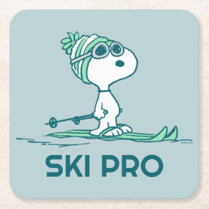 Jordnötter   Snoopy on Skis Underlägg Papper Kvadrat