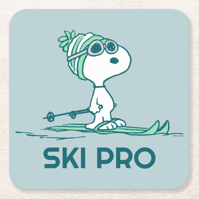 Jordnötter | Snoopy on Skis Underlägg Papper Kvadrat (Framsidan)