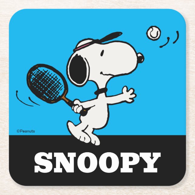 Jordnötter | Snoopy Plays Tennis Underlägg Papper Kvadrat (Framsidan)