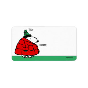 Jordnötter Snoopy Red Puffer Jacka Adressetikett