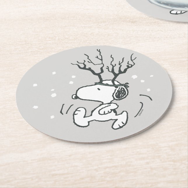 Jordnötter | Snoopy Reindeer Underlägg Papper Rund (Vinklad)