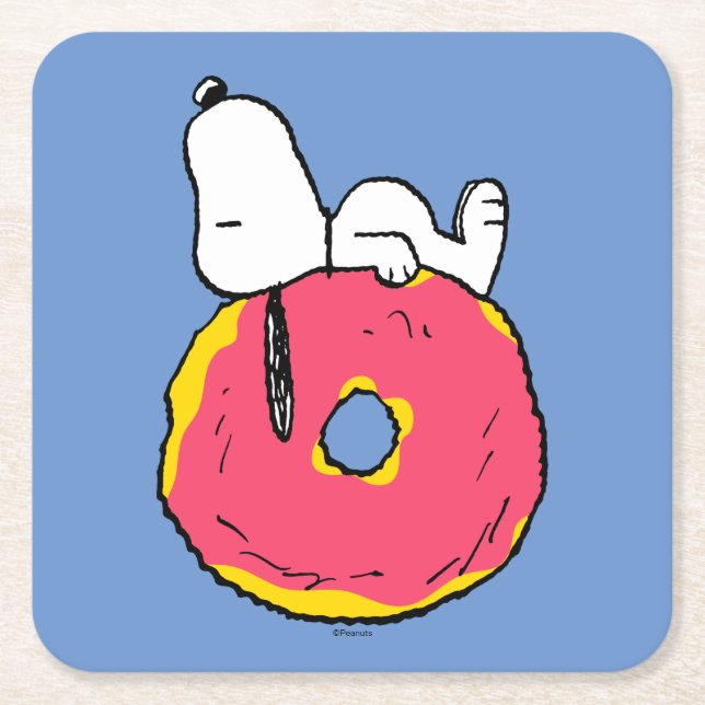 Jordnötter | Snoopy Rosa Donut Underlägg Papper Kvadrat (Framsidan)