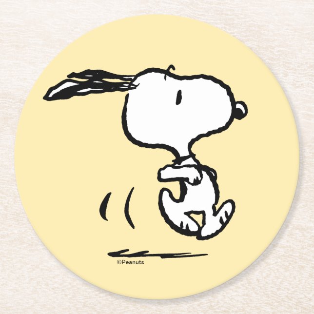 Jordnötter | Snoopy Running Underlägg Papper Rund (Framsidan)