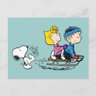 Jordnötter Snoopy, Sally & Linus Sled Riding Helg Vykort