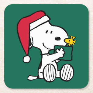 Jordnötter   Snoopy Santa & Woodstock Gift Underlägg Papper Kvadrat