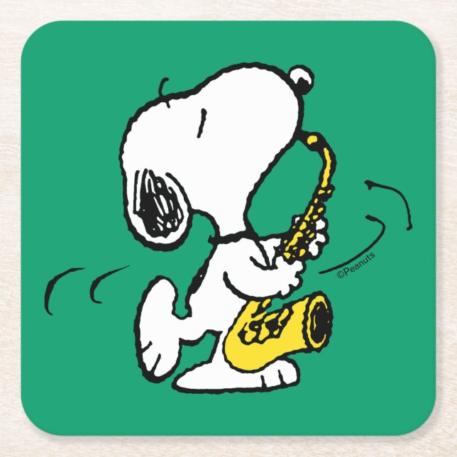 Jordnötter | Snoopy Saxophone Player Underlägg Papper Kvadrat (Framsidan)