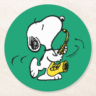 Jordnötter Snoopy Saxophone Player Underlägg Papper Rund