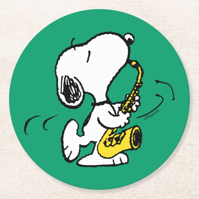 Jordnötter | Snoopy Saxophone Player Underlägg Papper Rund (Framsidan)