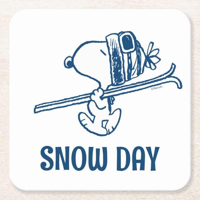 Jordnötter | Snoopy Ski Resa Underlägg Papper Kvadrat (Framsidan)