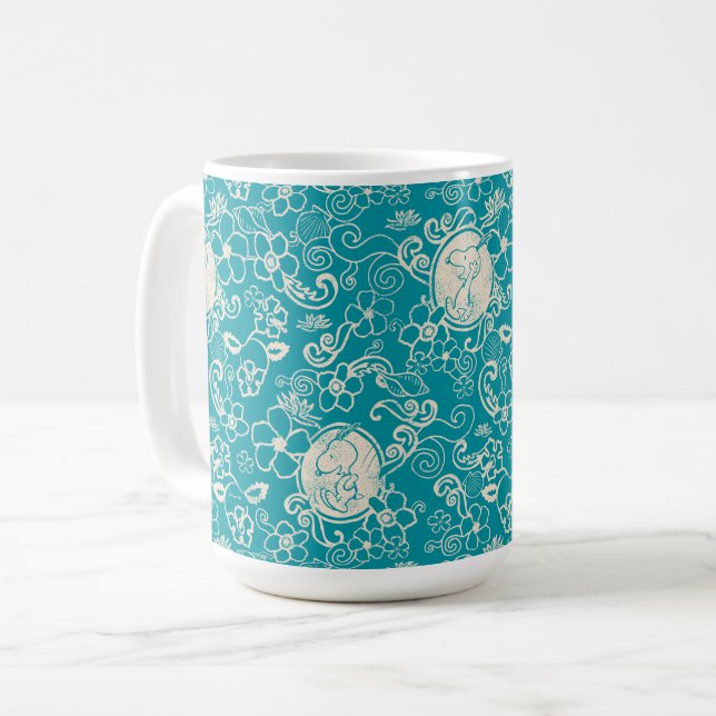Jordnötter | Snoopy Teal Tropical Beach Mönster Kaffemugg (Framsida vänster)