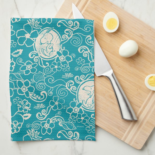 Jordnötter | Snoopy Teal Tropical Beach Mönster Kökshandduk (Vikt i Fjärdedel)