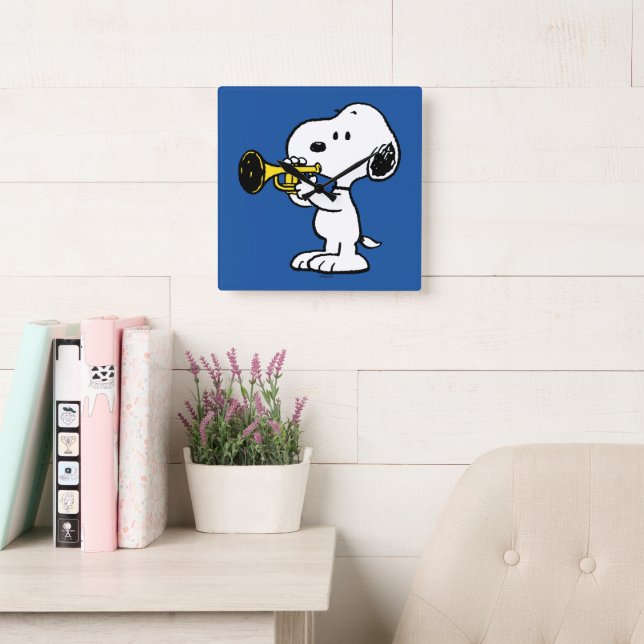 Jordnötter | Snoopy Trumpet Player Fyrkantig Klocka (Läsesal)