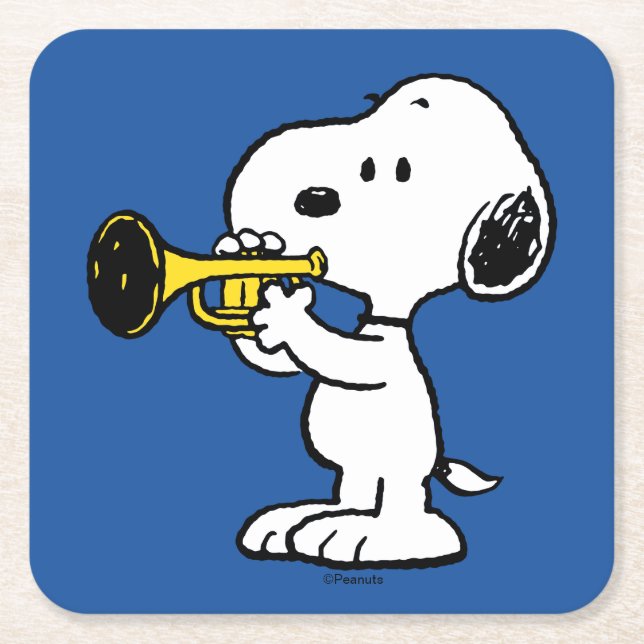 Jordnötter | Snoopy Trumpet Player Underlägg Papper Kvadrat (Framsidan)