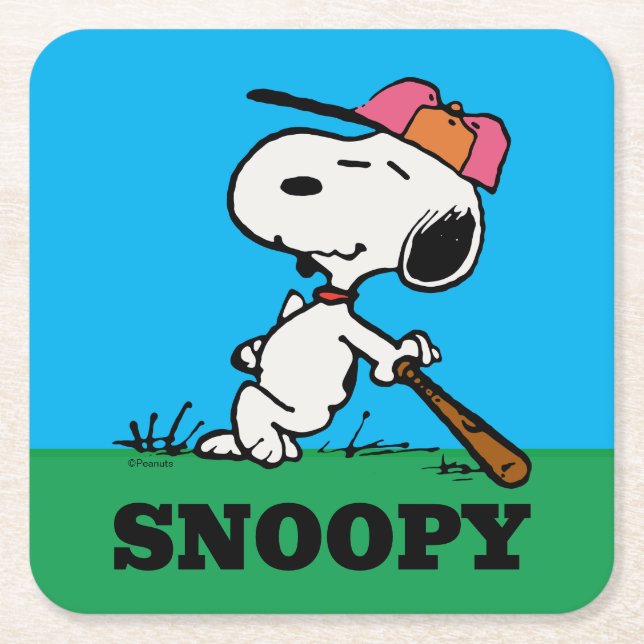 Jordnötter | Snoopy vid Fladdermus Underlägg Papper Kvadrat (Framsidan)