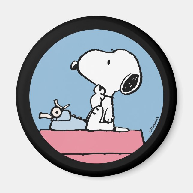 Jordnötter | Snoopy vid Typewriter Magnet (Framsidan)