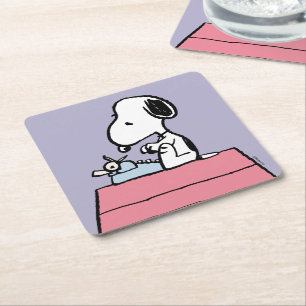Jordnötter   Snoopy vid Typewriter Underlägg Papper Kvadrat