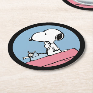 Jordnötter   Snoopy vid Typewriter Underlägg Papper Rund
