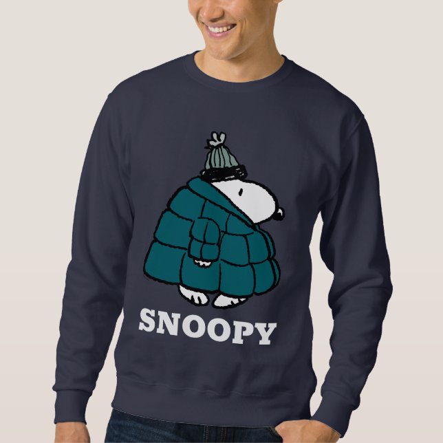 Jordnötter | Snoopy Winter Puffer Jacka Lång Ärmad Tröja (Framsida)