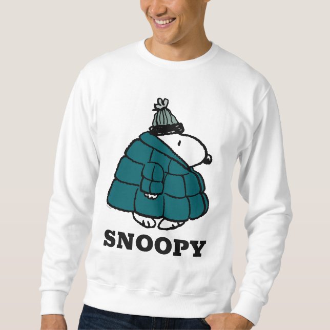 Jordnötter | Snoopy Winter Puffer Jacka Lång Ärmad Tröja (Framsida)
