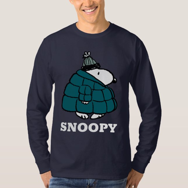 Jordnötter | Snoopy Winter Puffer Jacka T Shirt (Framsida)
