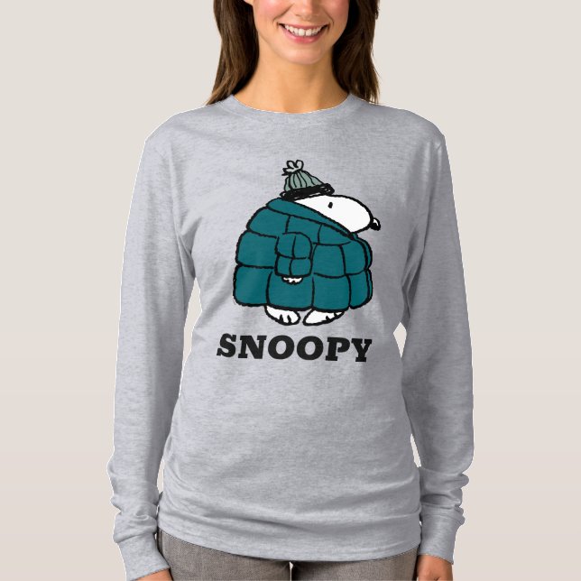 Jordnötter | Snoopy Winter Puffer Jacka T Shirt (Framsida)