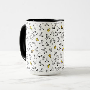 Jordnötter   Snoopy & Woodstock B&W Flower Mönster Mugg
