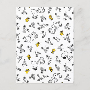 Jordnötter Snoopy & Woodstock B&W Flower Mönster Vykort