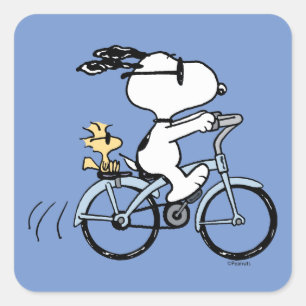 Jordnötter   Snoopy & Woodstock Bicycle Fyrkantigt Klistermärke