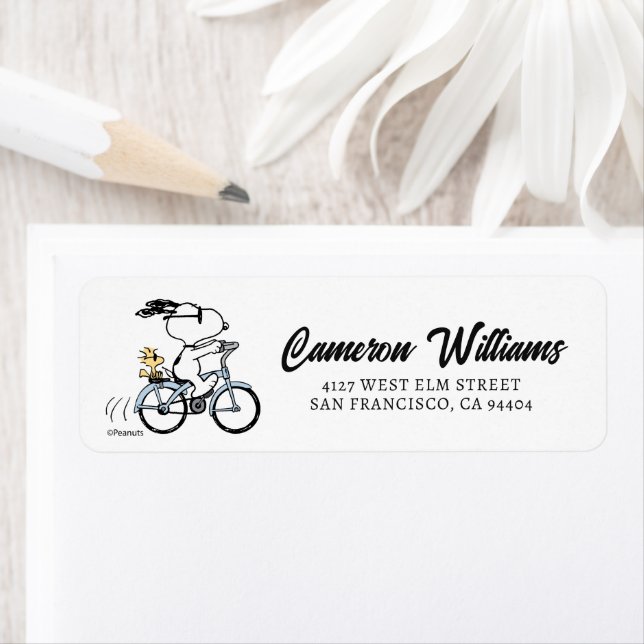 Jordnötter | Snoopy & Woodstock Bicycle Returadress Etikett (Insitu)