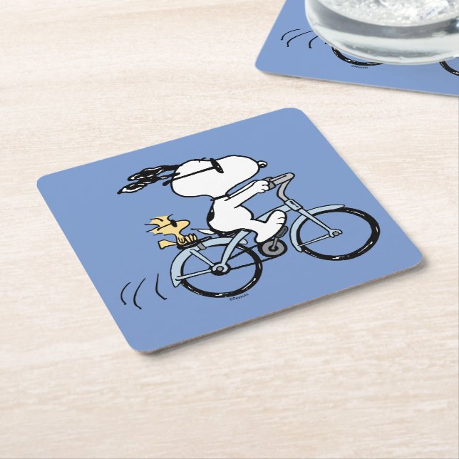 Jordnötter | Snoopy & Woodstock Bicycle Underlägg Papper Kvadrat (Vinklad)