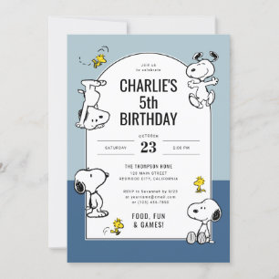 Jordnötter Snoopy & Woodstock Blue Birthday Inbjudningar
