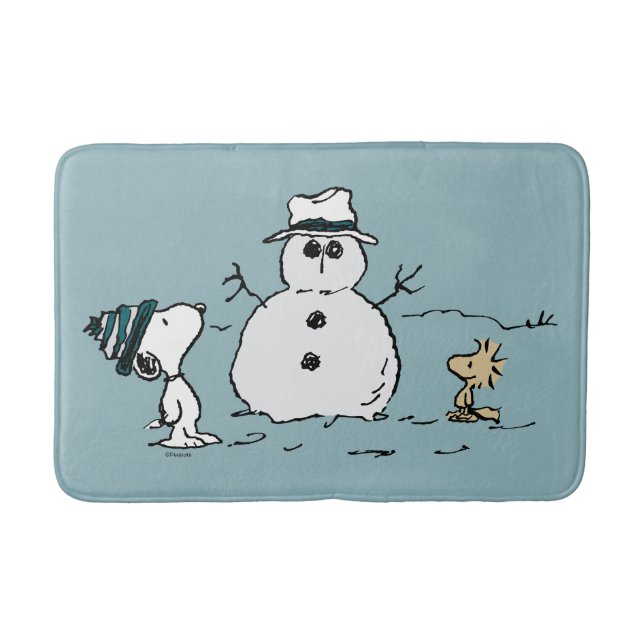 Jordnötter | Snoopy & Woodstock Bygger A Snögubbe Badrumsmatta (Framsidan)