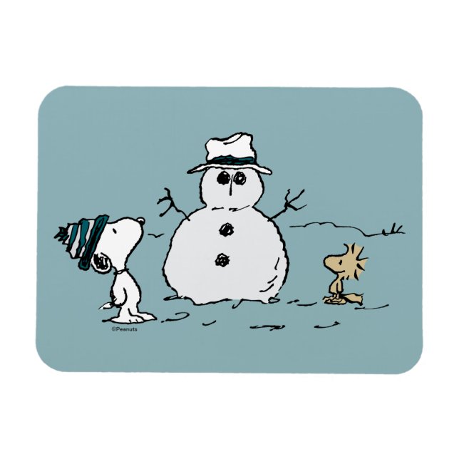 Jordnötter | Snoopy & Woodstock Bygger A Snögubbe Magnet (Horisontell)